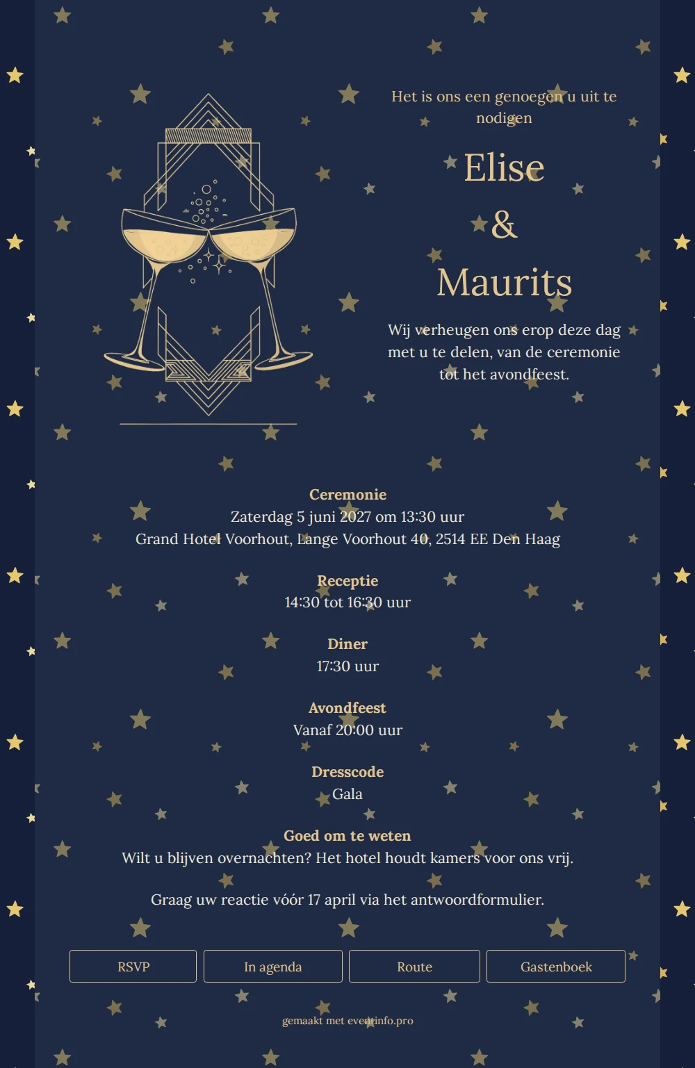 Gala-trouwkaart met champagneglazen online versturen &ndash; example 1