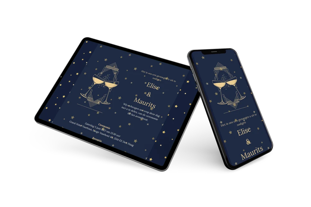 Gala-trouwkaart met champagneglazen online versturen &ndash; example 2