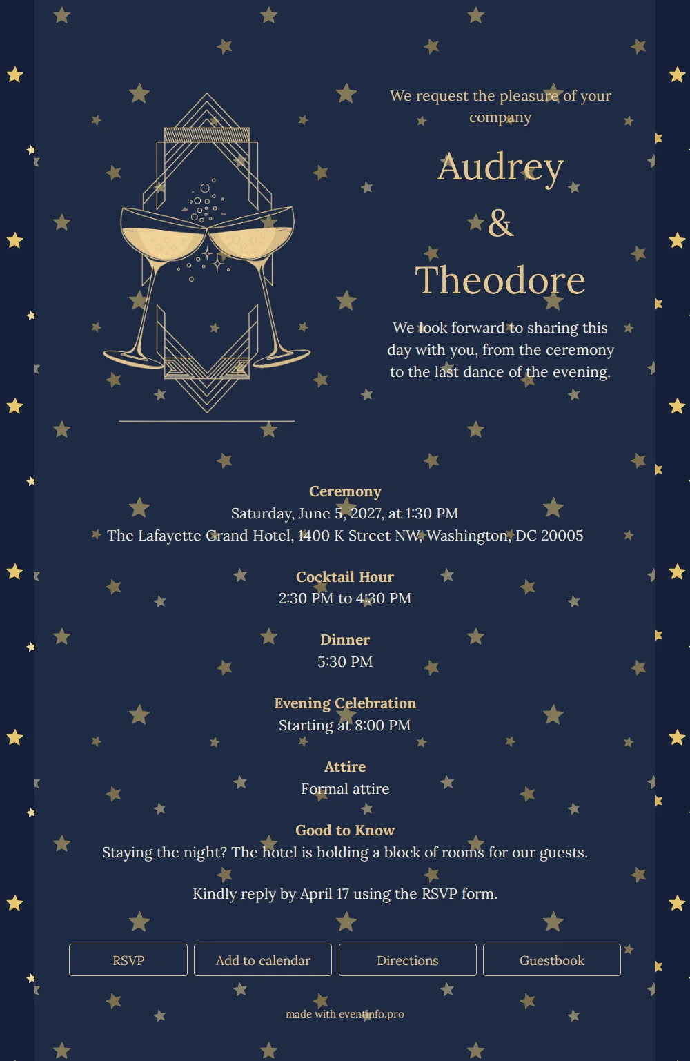 Send a navy gala wedding invitation &ndash; example 1