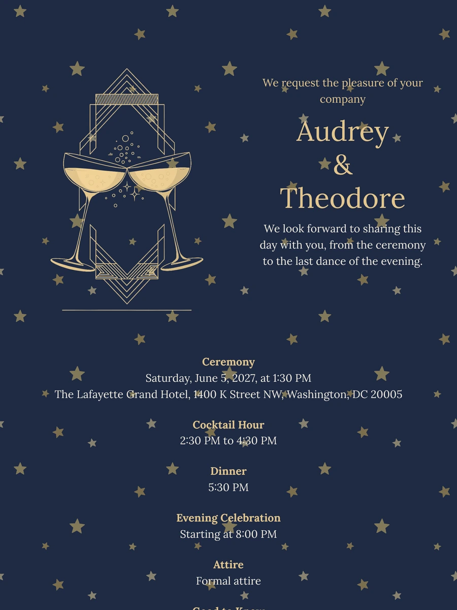 Send a navy gala wedding invitation