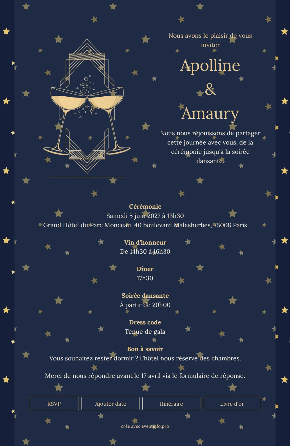 Créer un faire-part de gala bleu nuit &ndash; example 1