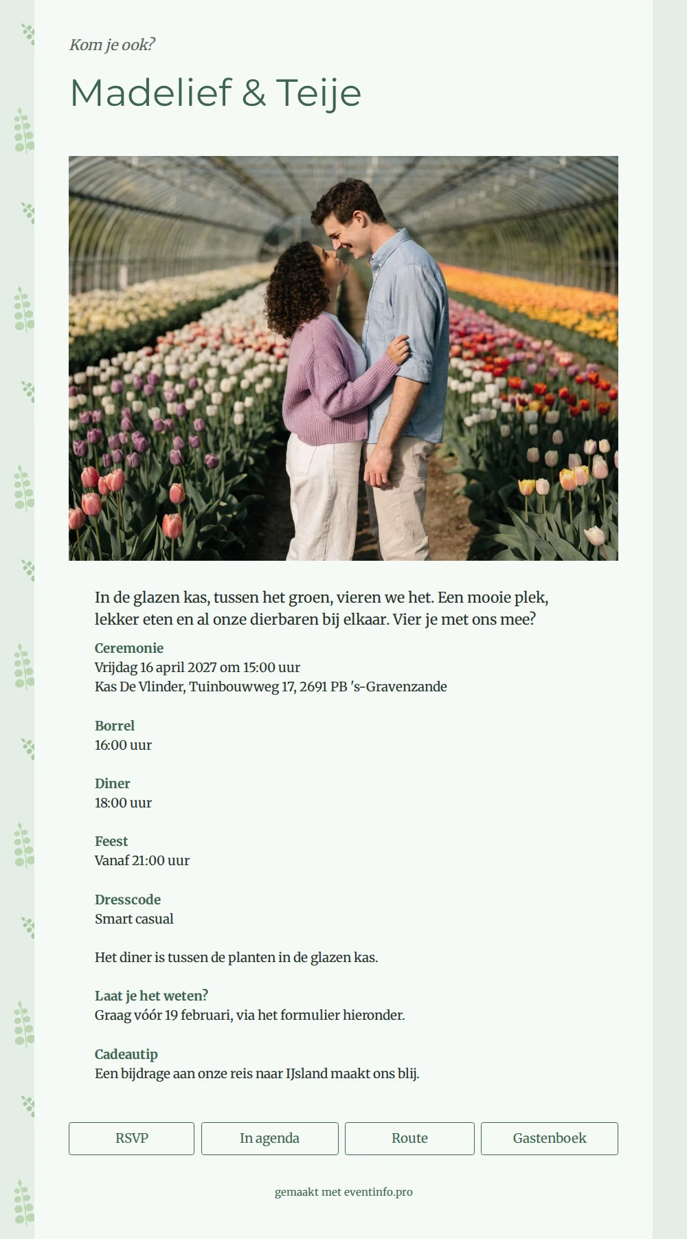 Mintwitte kaart met tulpen en eucalyptus versturen &ndash; example 1