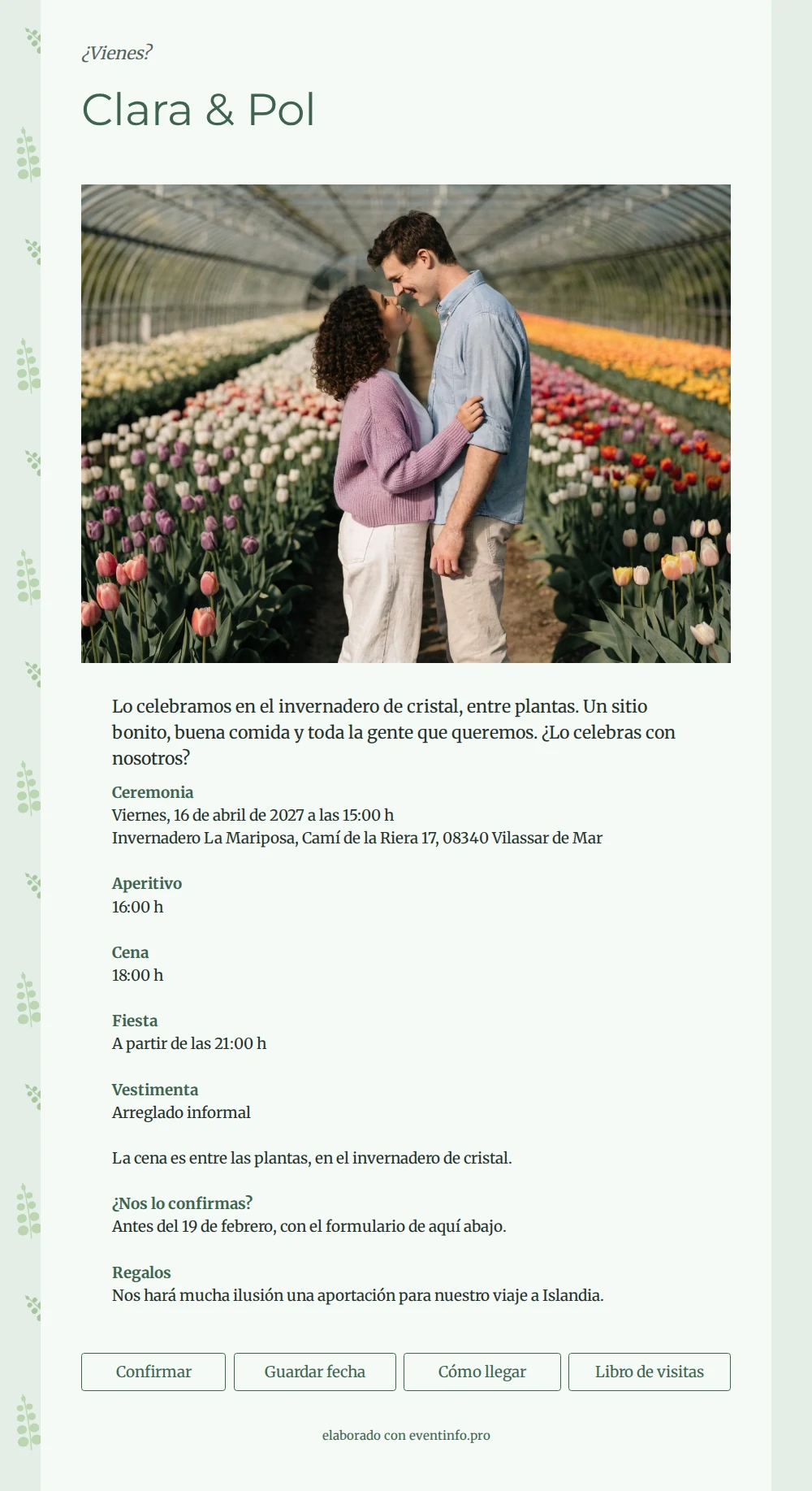 Invitación blanca y menta entre tulipanes &ndash; example 1