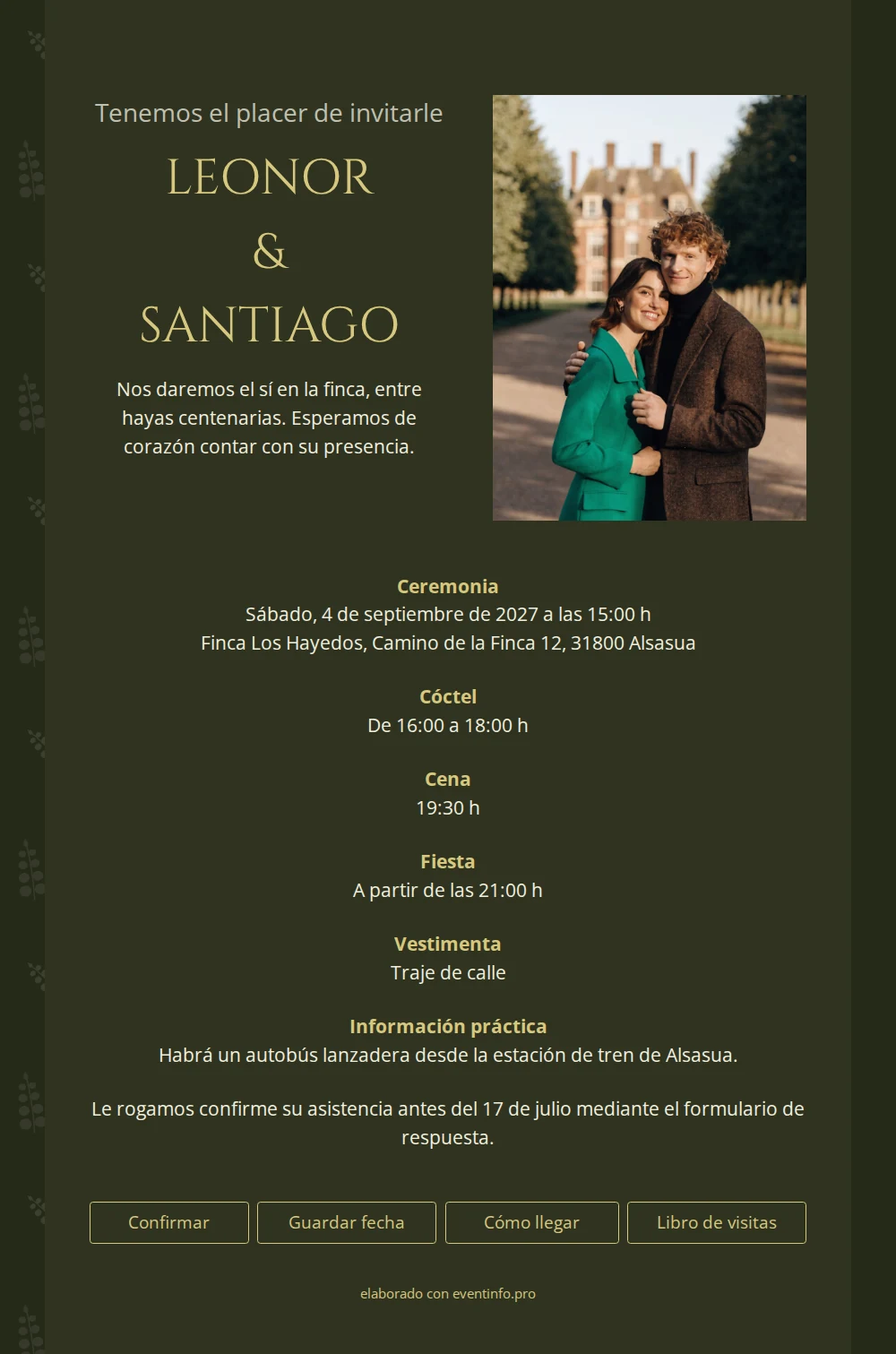 Invitación verde oliva, retrato en la finca &ndash; example 1
