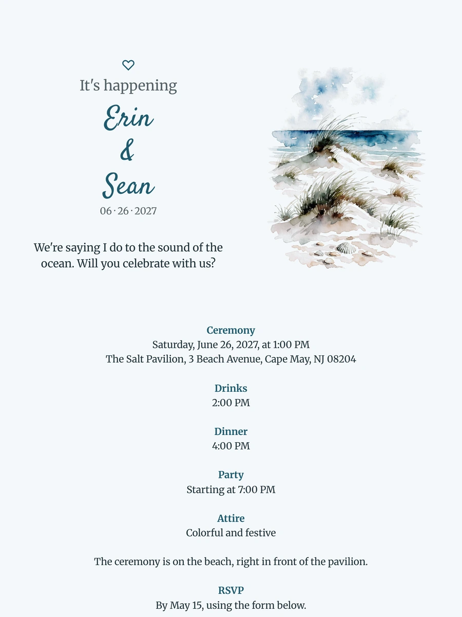 Make a coastal dune wedding invitation