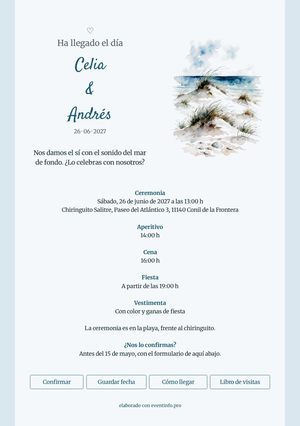 Crear invitación de boda costera con dunas &ndash; example 1