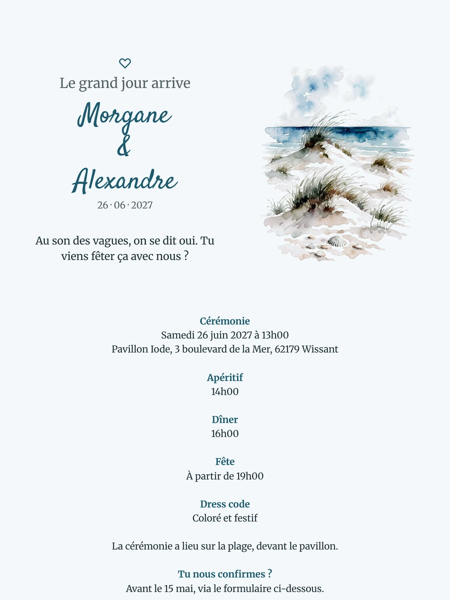 Créer un faire-part de mariage plage