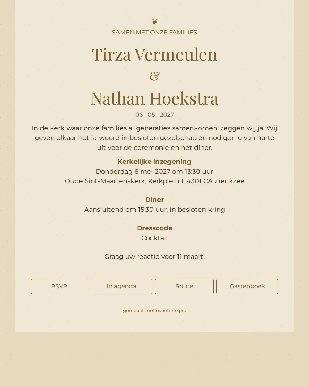 Stijlvolle trouwkaart in champagne en goud maken &ndash; example 1