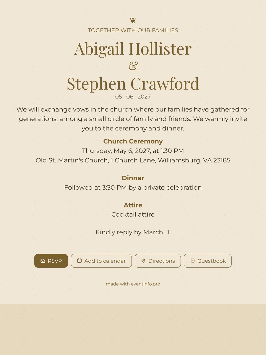 Send an elegant champagne-toned wedding invitation