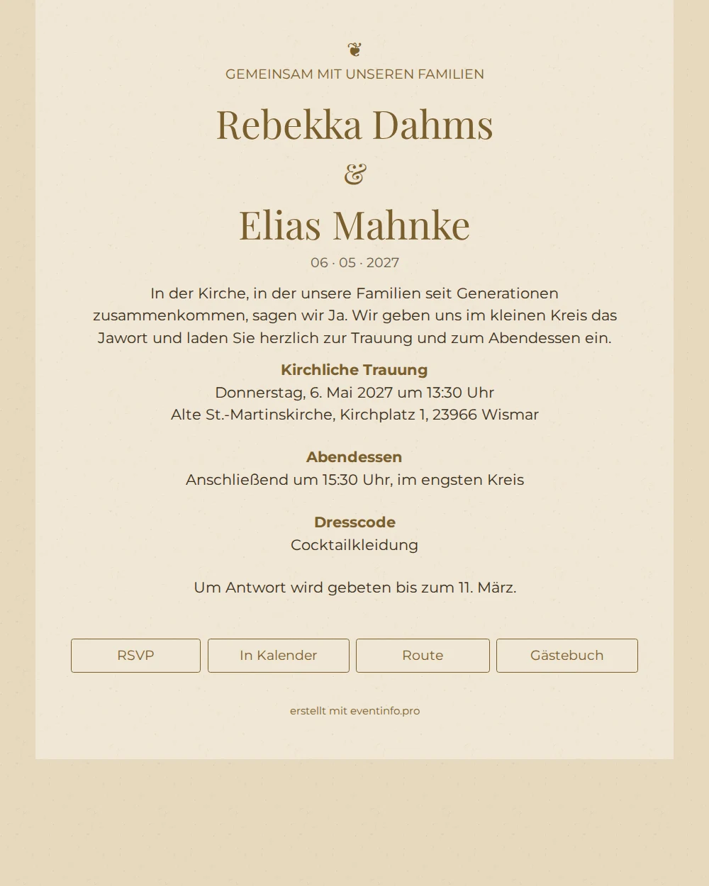 Elegante Hochzeitseinladung in Champagner und Gold erstellen &ndash; example 1