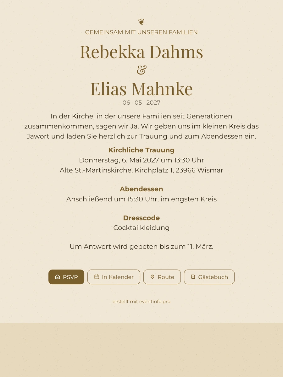 Elegante Hochzeitseinladung in Champagner und Gold erstellen