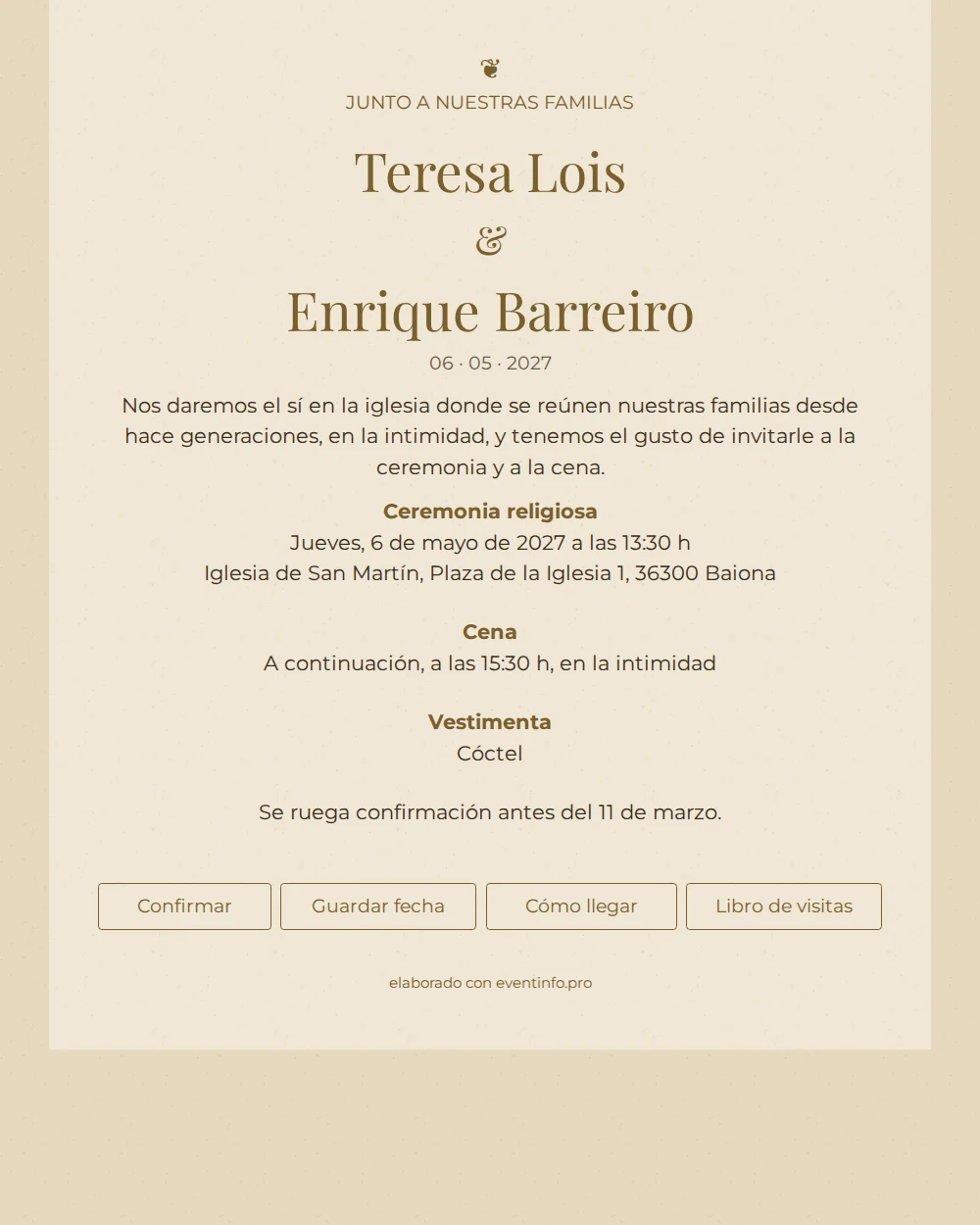 Enviar invitación de boda elegante en champán &ndash; example 1