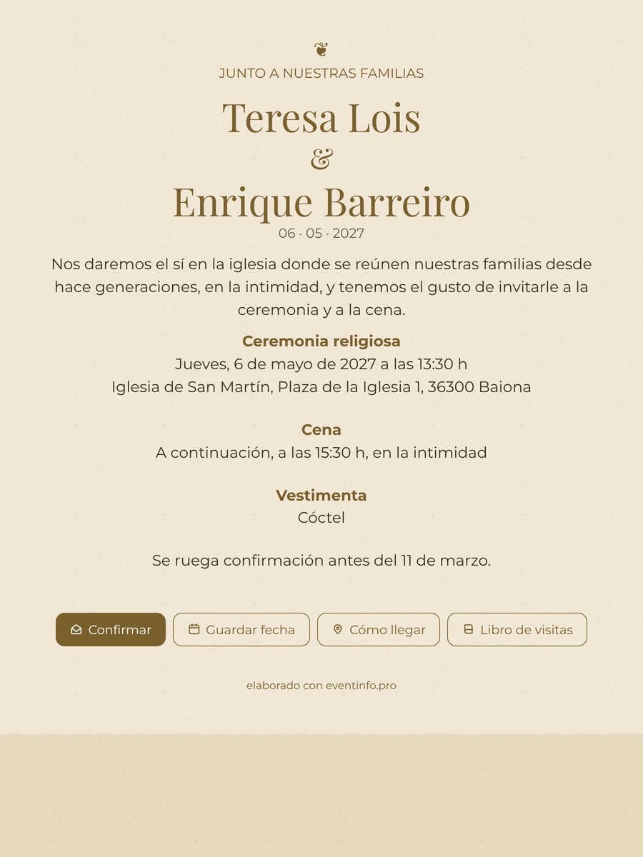 Enviar invitación de boda elegante en champán