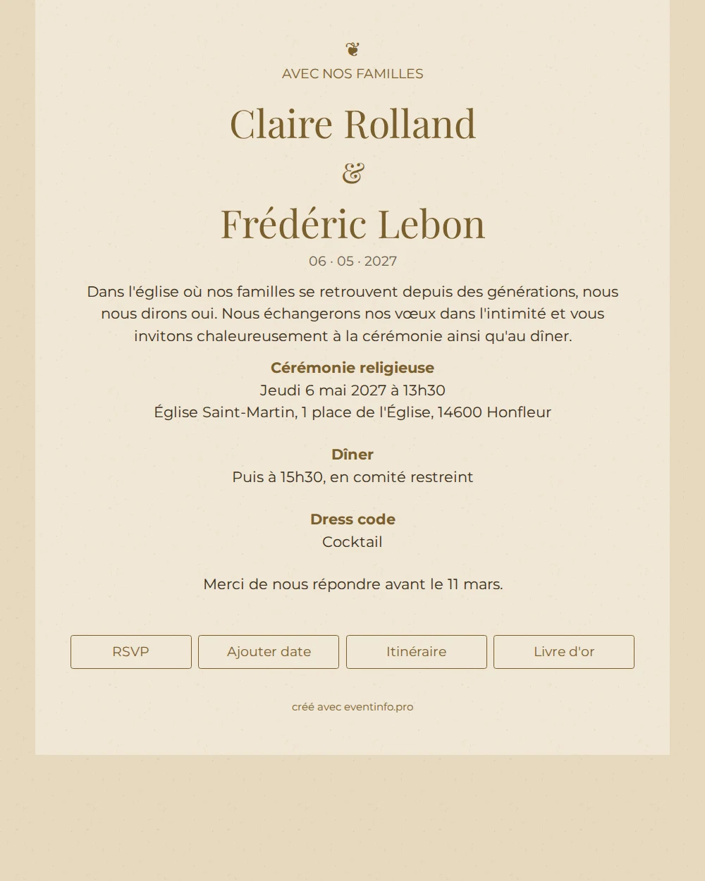 Envoyer un faire-part de mariage champagne &ndash; example 1