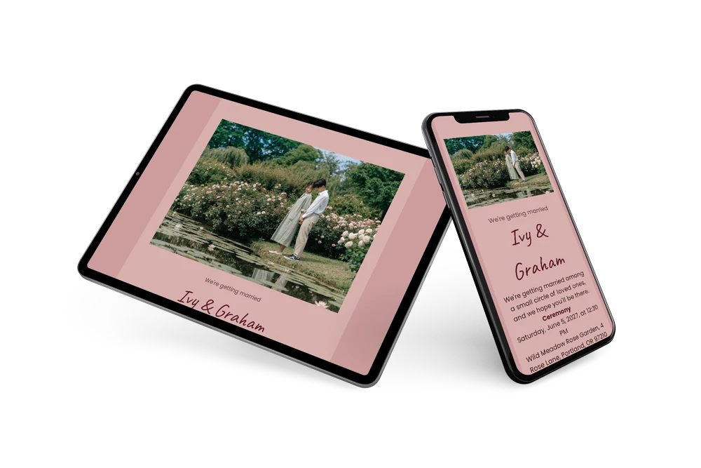 Send a dusty rose garden wedding invitation &ndash; example 2
