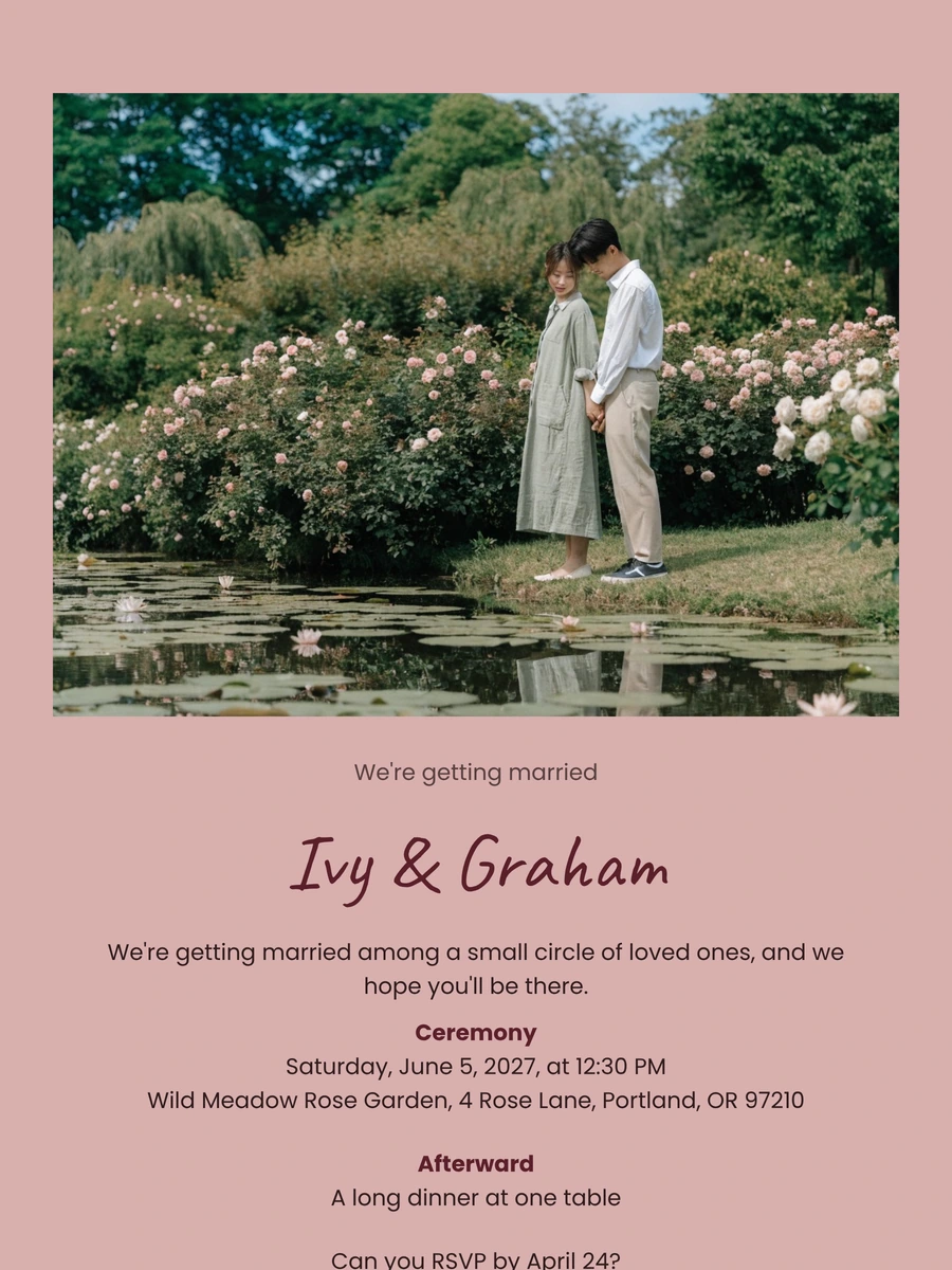 Send a dusty rose garden wedding invitation