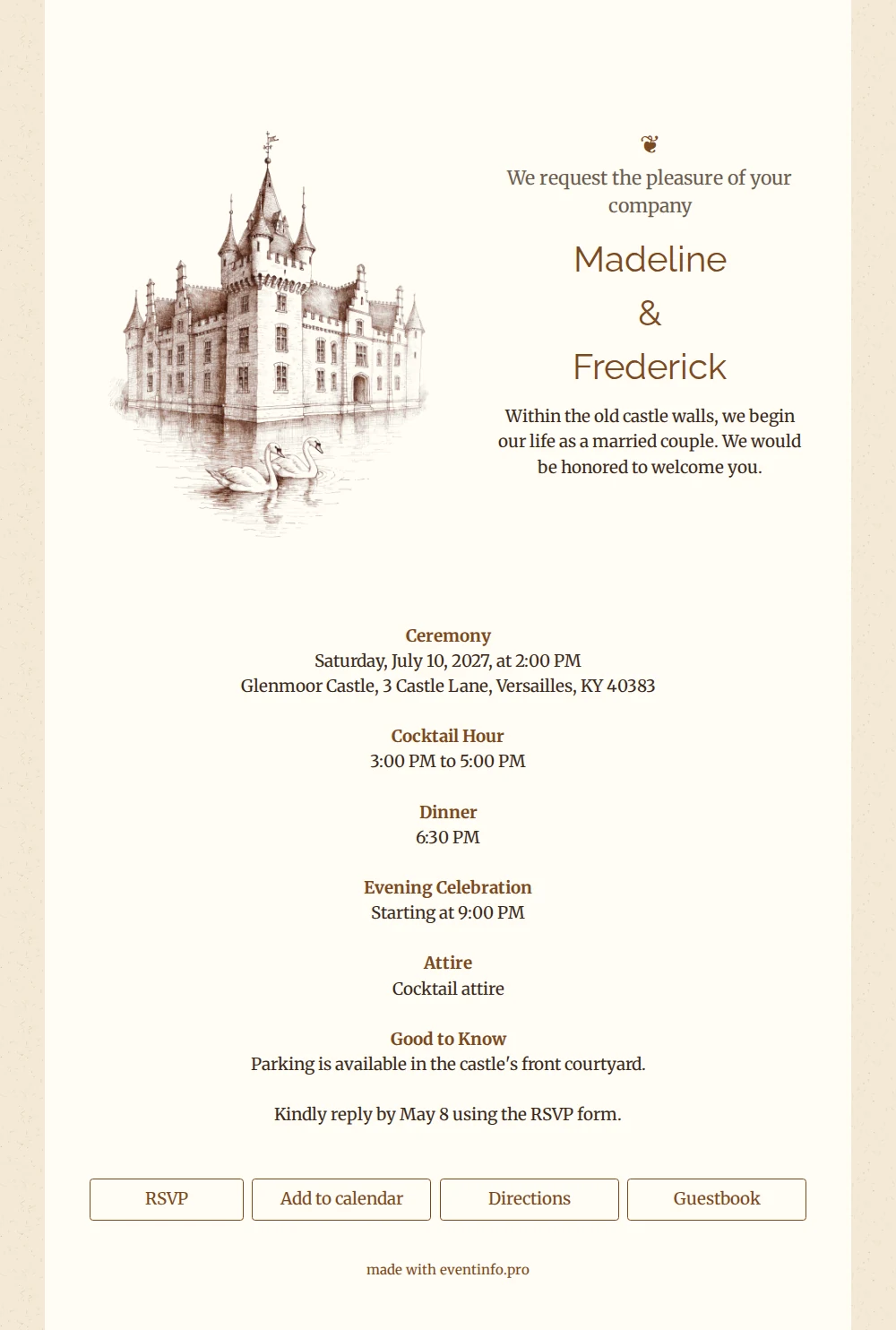 Send a sepia castle wedding invitation &ndash; example 1