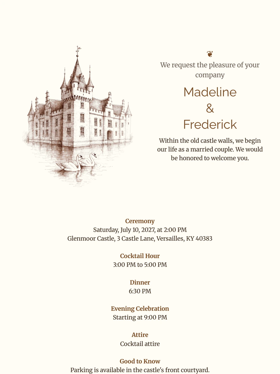 Send a sepia castle wedding invitation