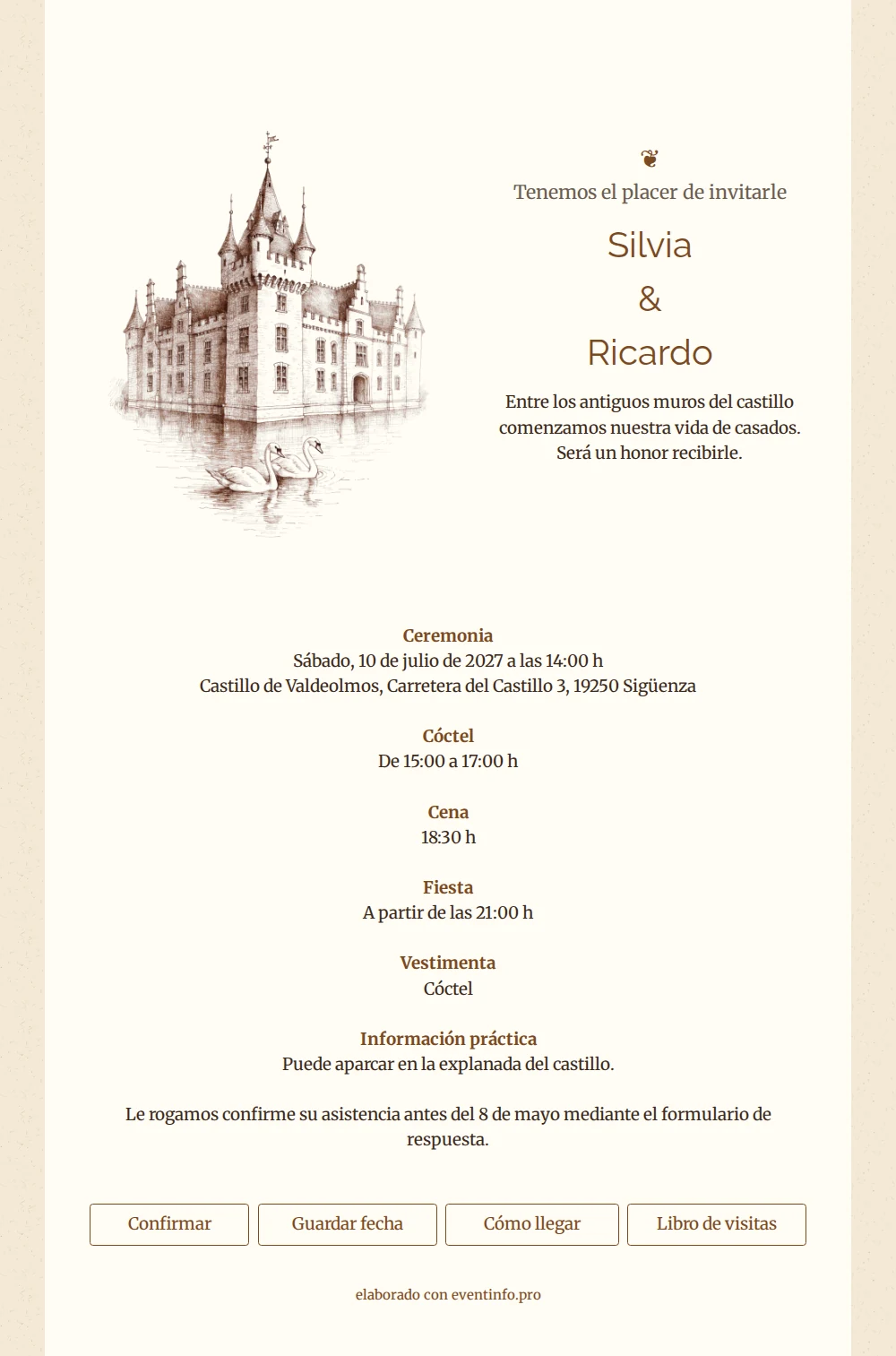 Enviar invitación de boda con castillo sepia &ndash; example 1