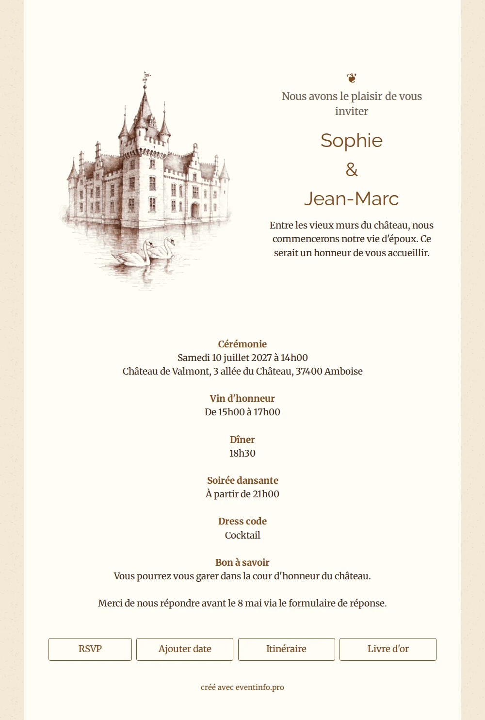 Envoyer un faire-part château ton sépia &ndash; example 1