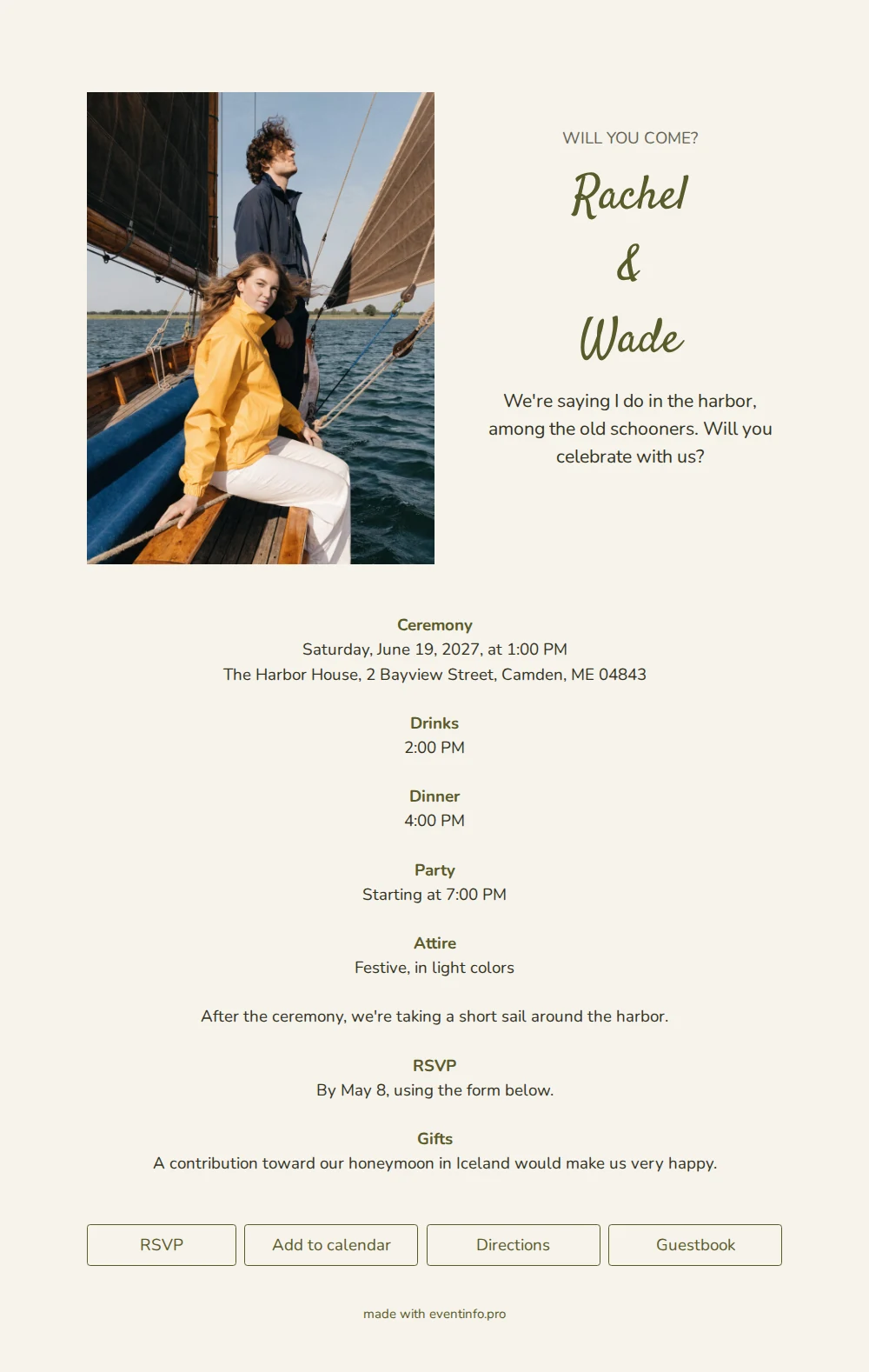 White wedding card with Frisian sailing ship &ndash; example 1