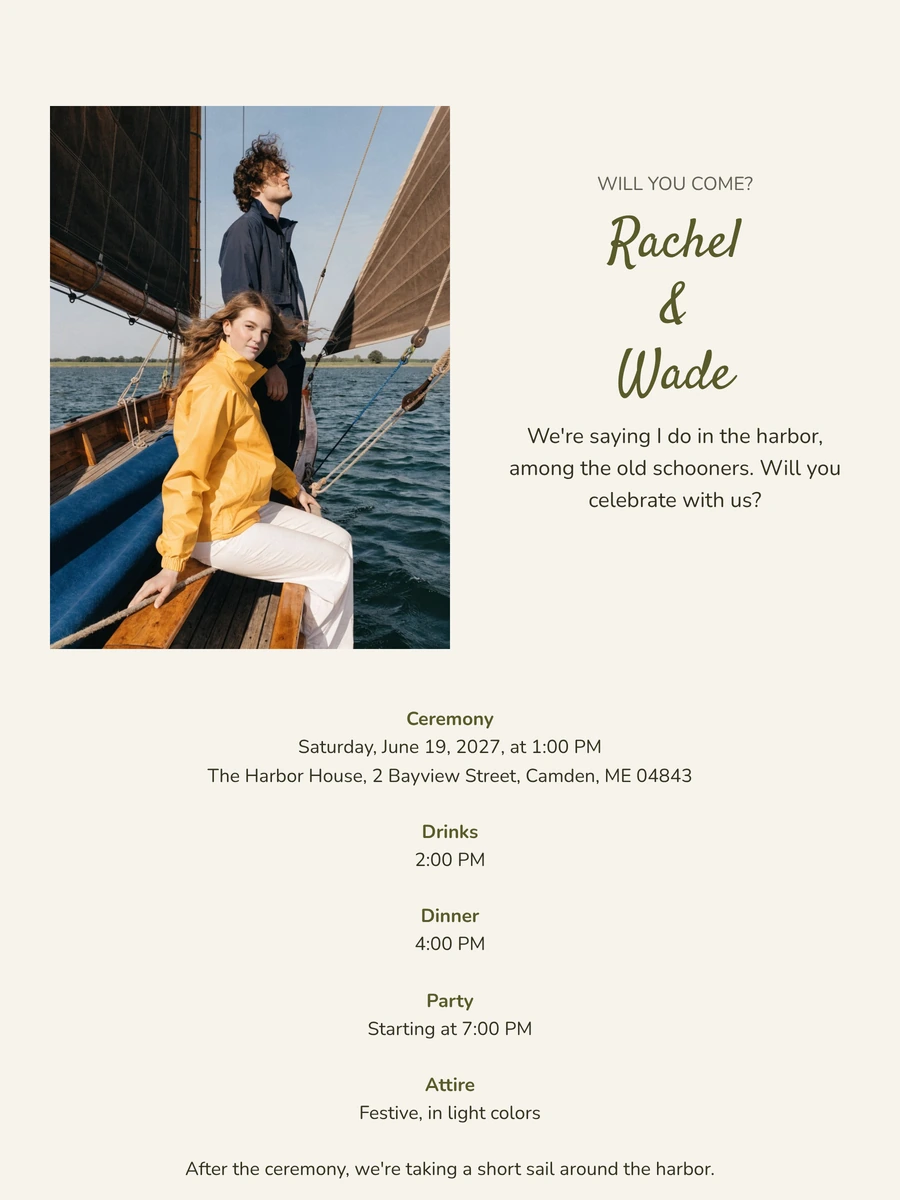 White wedding card with Frisian sailing ship