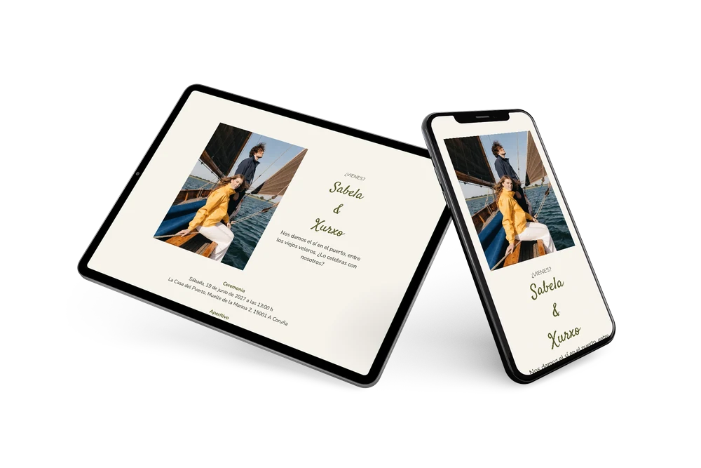 Invitación de boda blanca y verde oliva &ndash; example 2