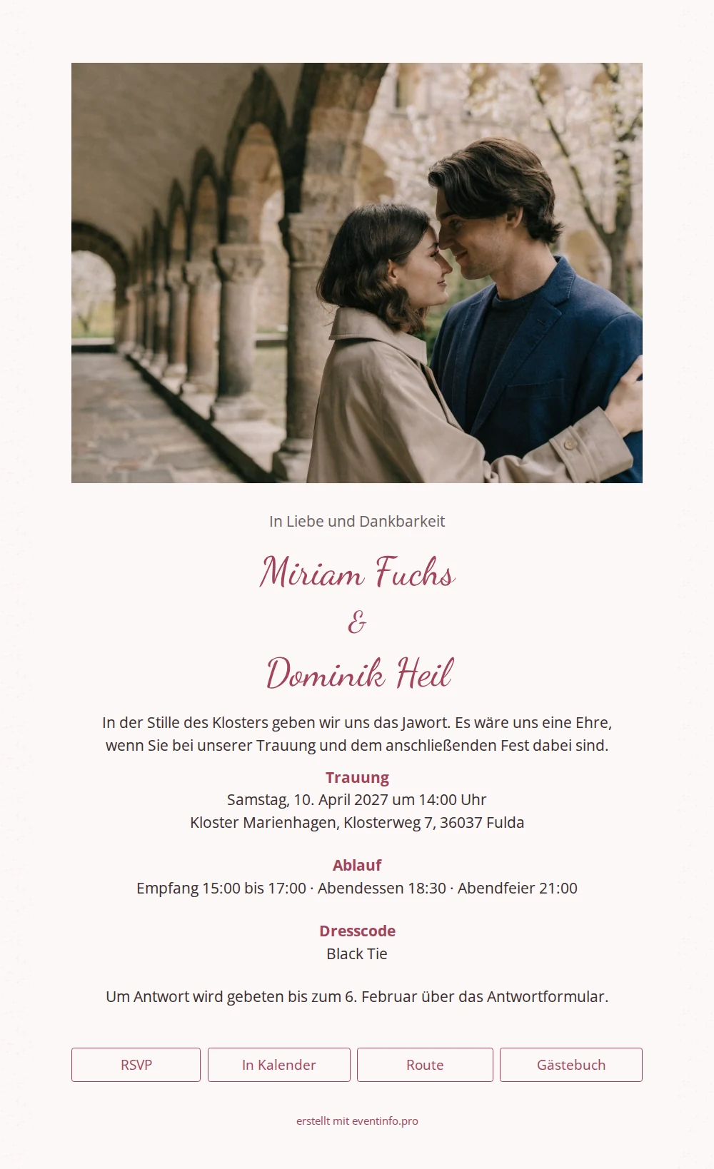Elegante Hochzeitseinladung mit Klosterfoto versenden &ndash; example 1