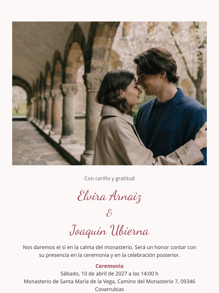 Enviar invitación de boda con foto monástica