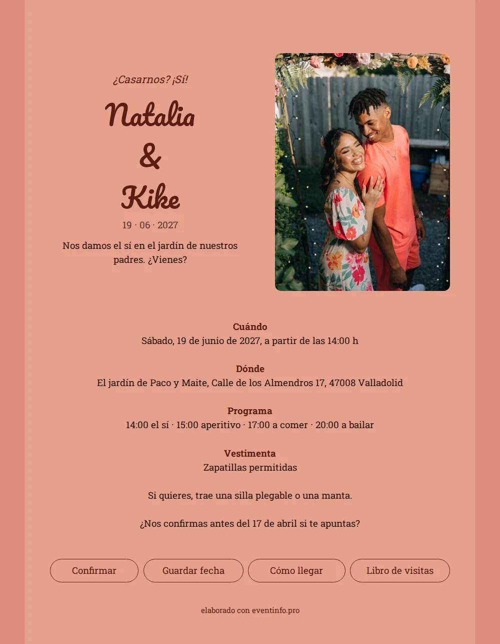 Enviar invitación de boda en el jardín &ndash; example 1