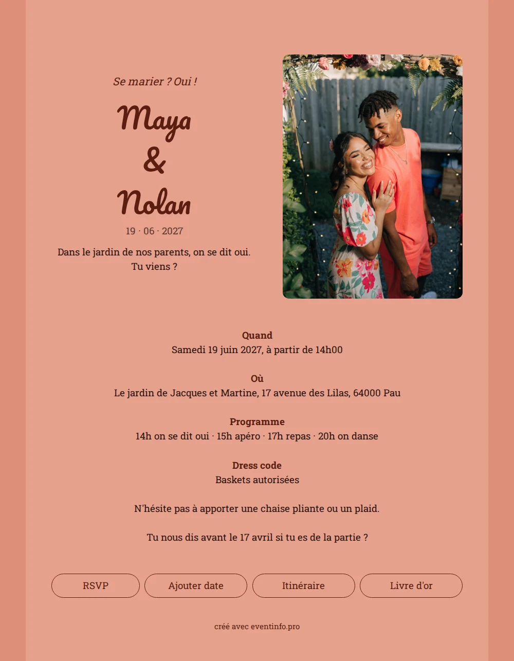 Envoyer un faire-part corail au jardin &ndash; example 1