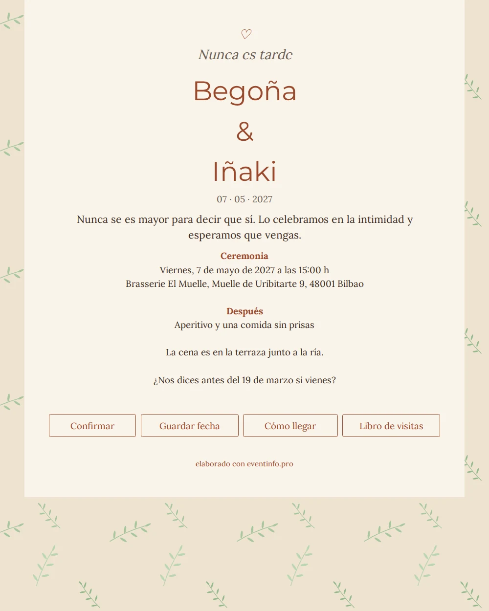 Invitación con olivos para una boda íntima &ndash; example 1