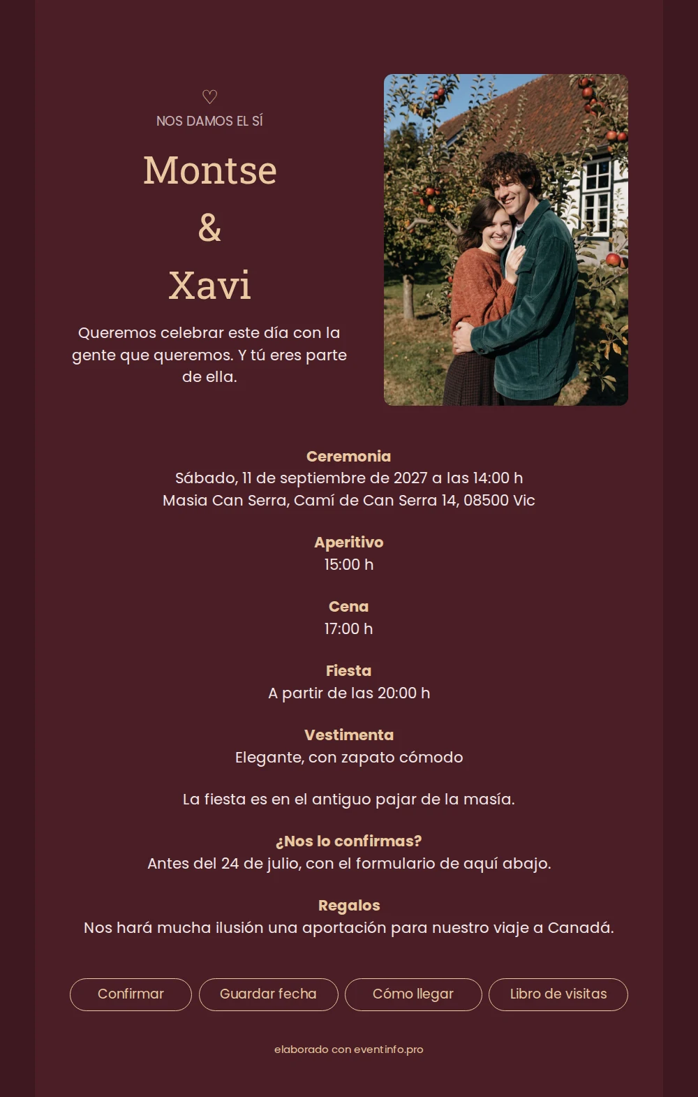 Invitación granate para una gran boda campestre &ndash; example 1
