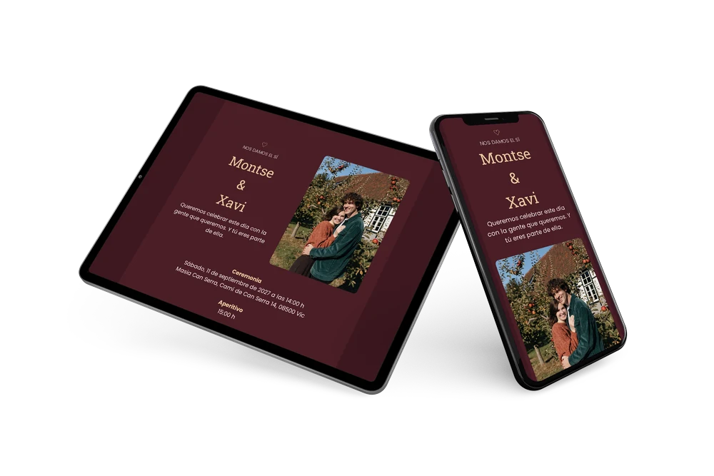 Invitación granate para una gran boda campestre &ndash; example 2