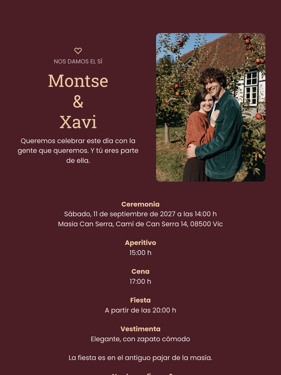 Invitación granate para una gran boda campestre