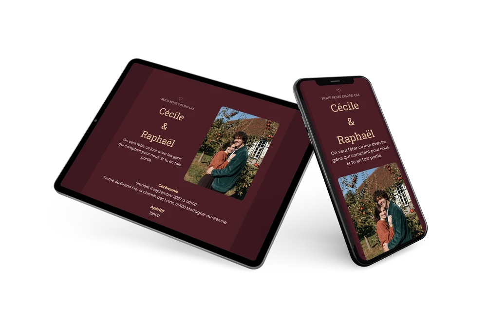 Faire-part bordeaux pour un grand mariage champêtre &ndash; example 2