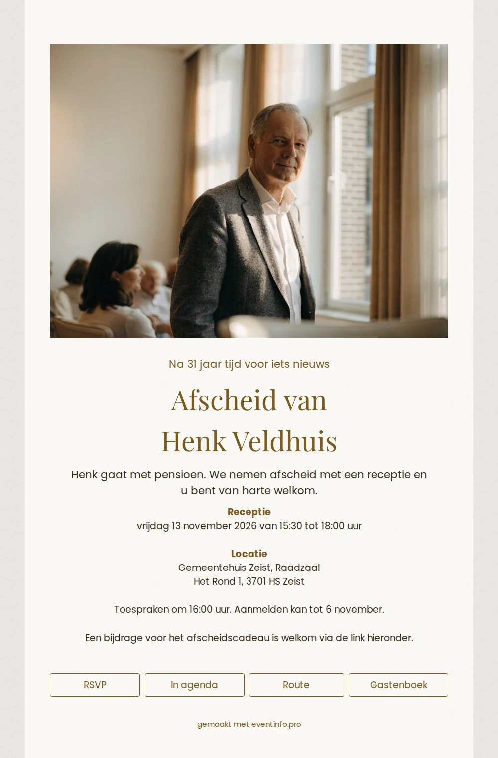 Uitnodiging voor een receptie na 31 dienstjaren &ndash; example 1