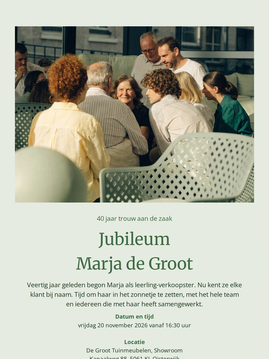 Groene jubileumuitnodiging voor veertig dienstjaren maken