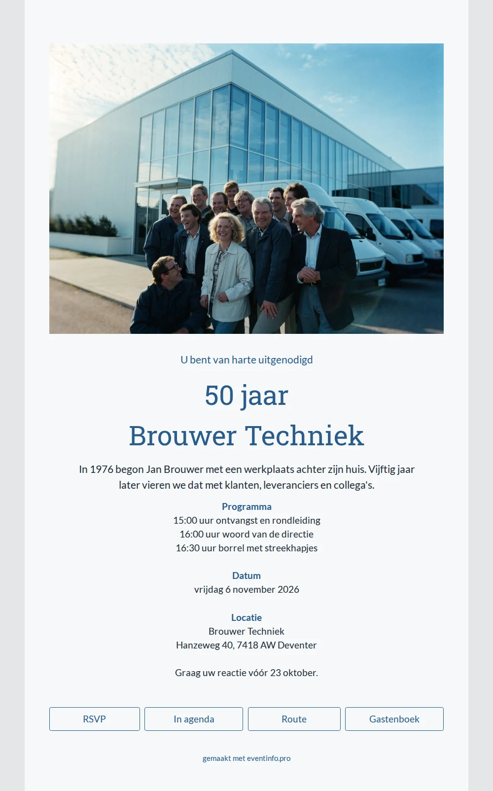 Uitnodiging voor vijftig jaar Brouwer Techniek versturen &ndash; example 1