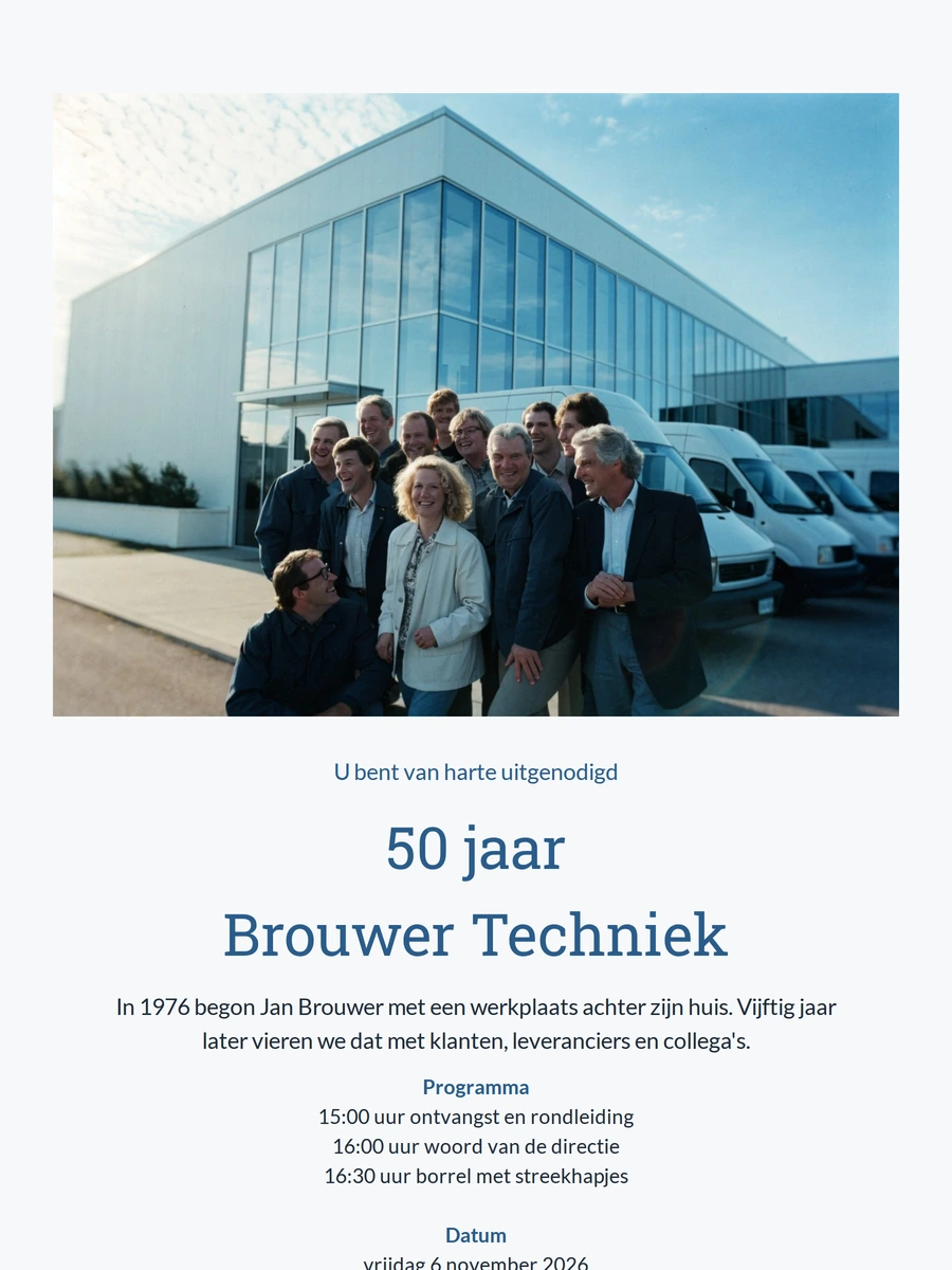 Blauwe bedrijfsjubileumuitnodiging voor vijftig jaar maken