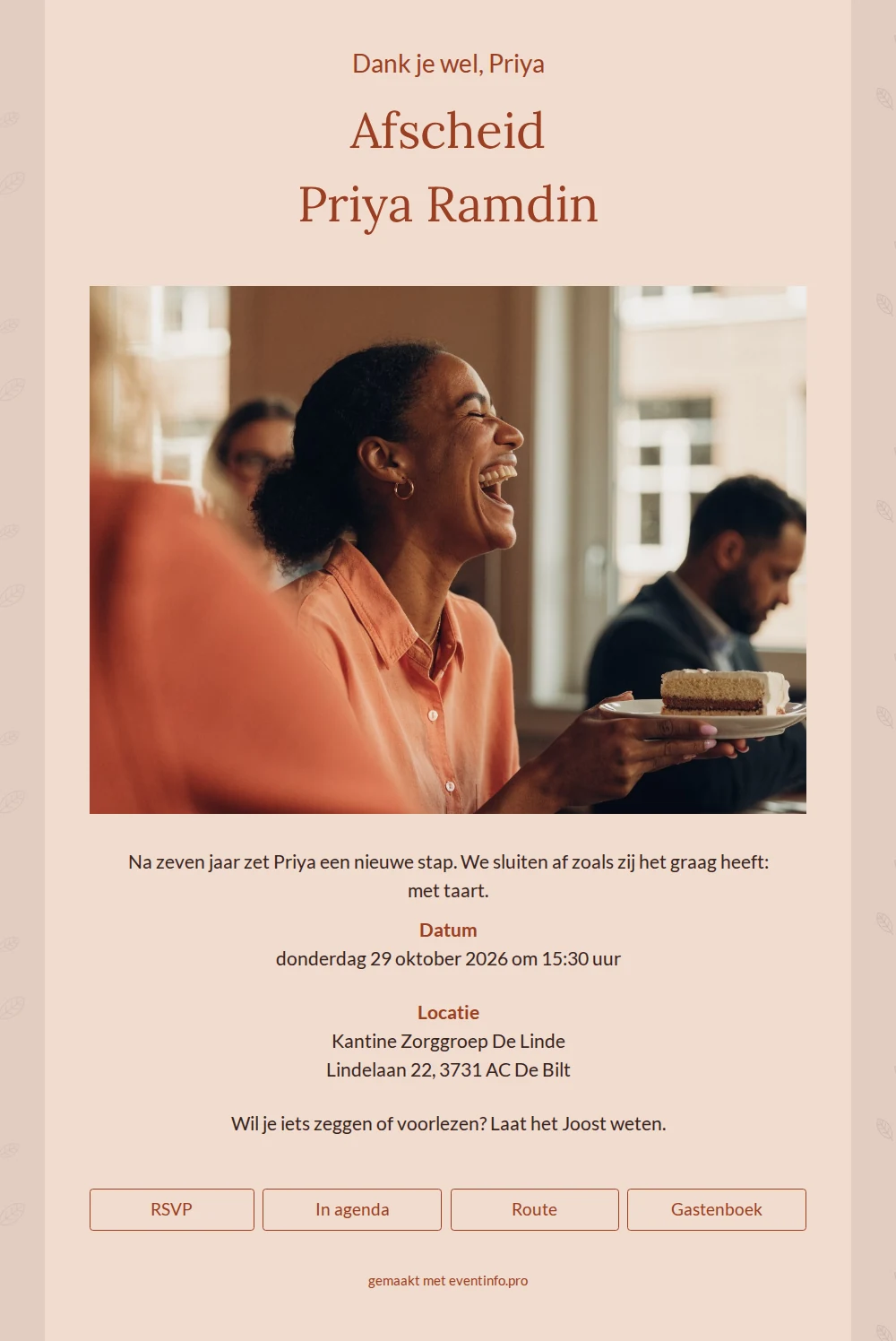 Uitnodiging voor een afscheid na zeven dienstjaren &ndash; example 1
