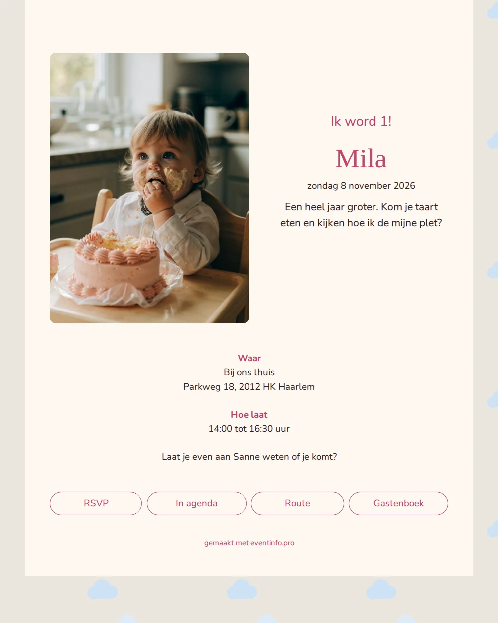 Uitnodiging voor Mila’s eerste verjaardagsfeest &ndash; example 1
