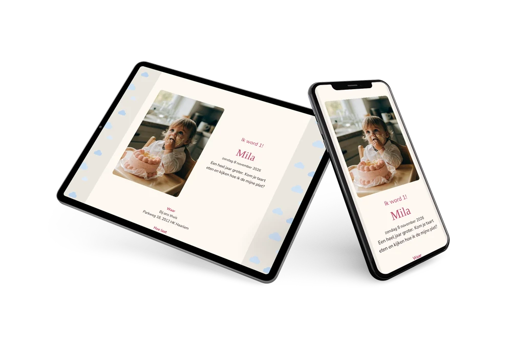 Uitnodiging voor Mila’s eerste verjaardagsfeest &ndash; example 2