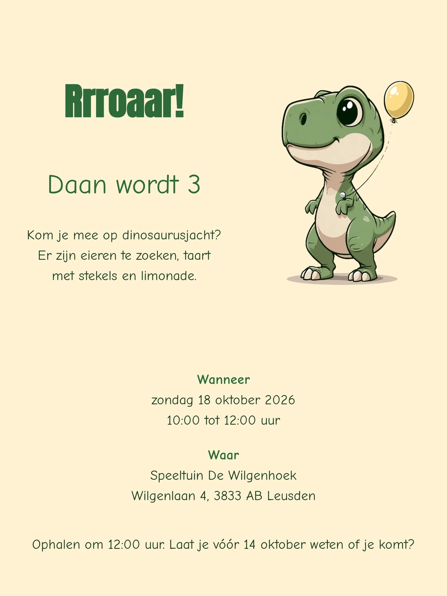 Uitnodiging voor een dinosaurusjacht in de speeltuin