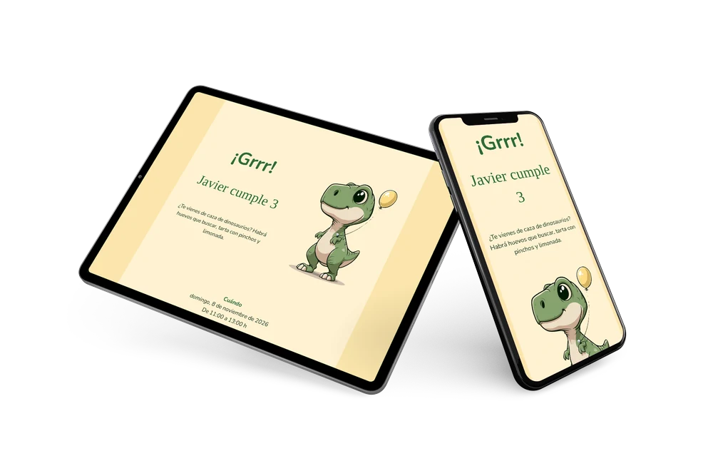 Invitaci&oacute;n divertida de T-rex en tono crema &ndash; example 2