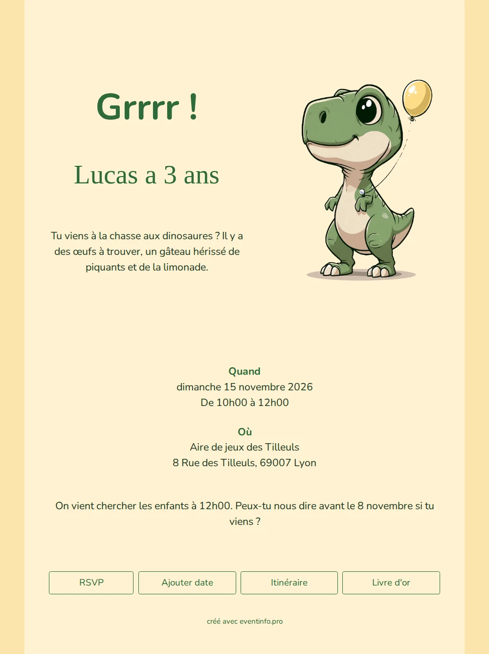 Invitation ludique de T-rex ton cr&egrave;me &ndash; example 1