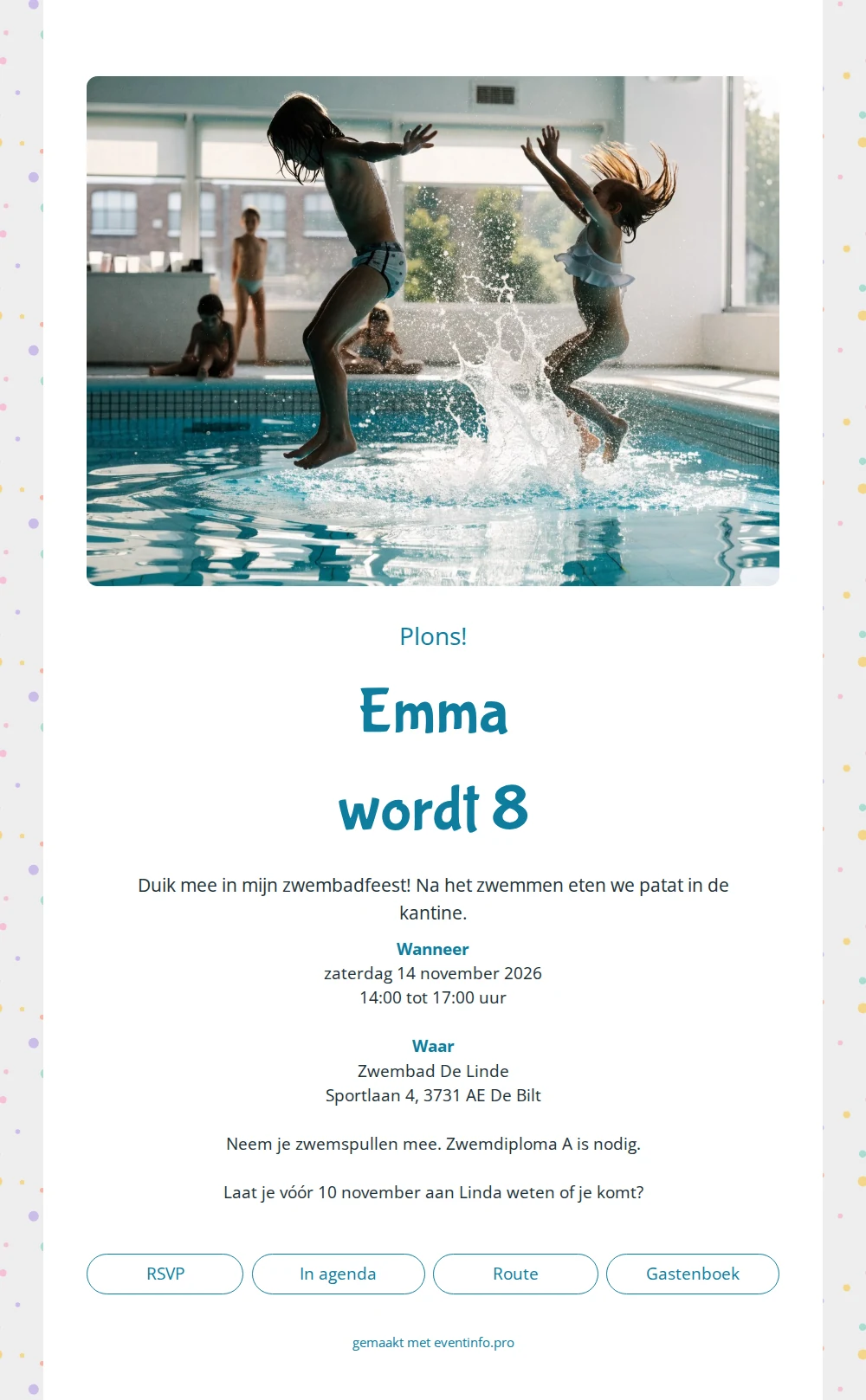 Speelse duik-uitnodiging voor een zwembadverjaardag &ndash; example 1