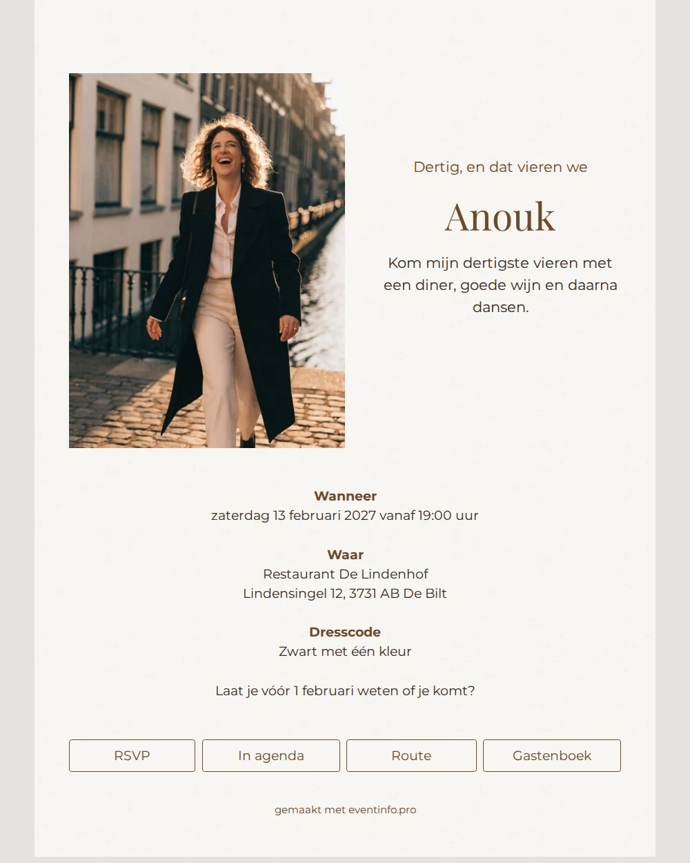 Verfijnde wandelfoto-uitnodiging voor Anouks feest &ndash; example 1