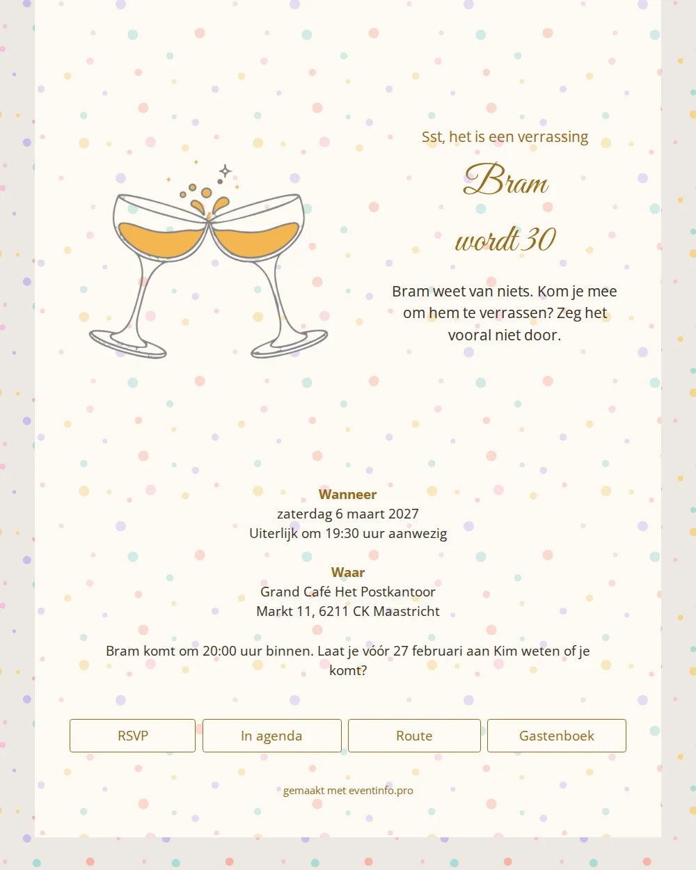 Gouden champagne-uitnodiging voor een verrassingsfeest &ndash; voorbeeld 1