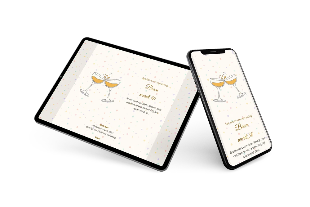 Gouden champagne-uitnodiging voor een verrassingsfeest &ndash; voorbeeld 2